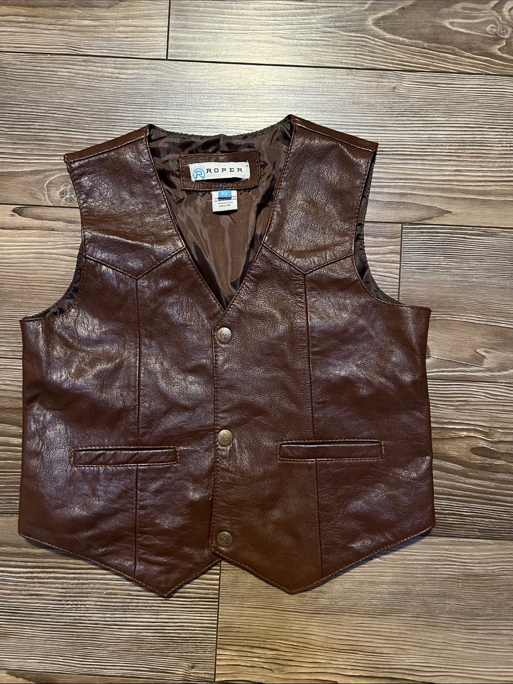 Roper Brown Leather Kids Vest